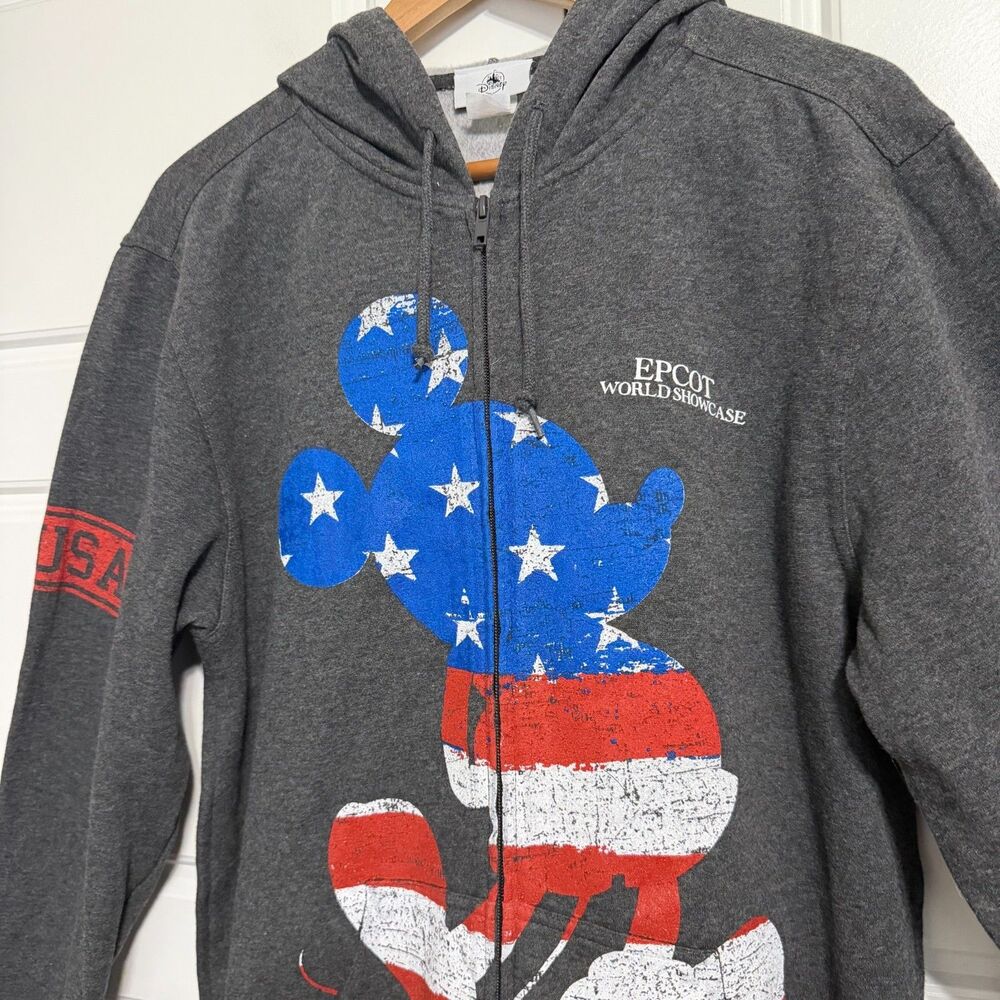 Disney Parks Epcot World Showcase Mickey Mouse American Flag Zip Hoodie Med - Picture 8 of 9